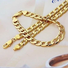 Модный Ювелирный Набор желтое золото заполненный ожерелье браслет набор для женщин и мужчин(23,"+ 9"