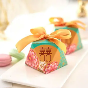 

100Pcs Orange Chinese "double happiness" Diamond Style Wedding Favors Candy Box Party Return Gift Box Bomboniera Chocolate Boxes