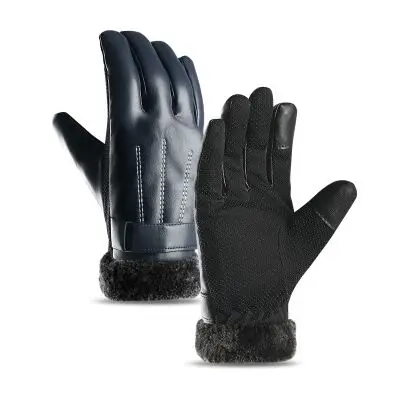 SUOGRY мужские зимние теплые перчатки Смартфон с использованием перчаток ветрозащитные перчатки для вождения для мужчин, осень, зима черные кожаные перчатки - Цвет: blue