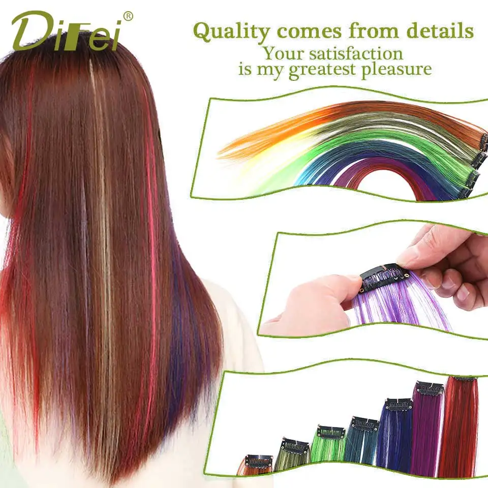 DIFEI Long Synthetic Hair Extensions for Women Girls Clip In One Piece Straight Hair Pieces Pink Blue Purple DIFEI Long Synthetic Hair Extensions for Women Girls Clip In One Piece Straight Hair Pieces Pink Blue Purple