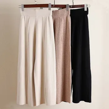 

autumn new style simplified Pantalones thickened knitted wide leg trousers female long straight pants winter Pantalon