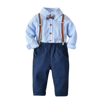 

Boys' Long Sleeve Striped Shirt and Backed Pants Gentleman Suit