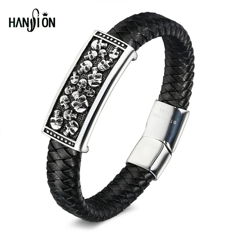 

XiongHang Bracelet Jewelry Men's Bracelets Black Leather Rope Chain Bracelet Stainless Stee Magnetic Buckle Bangles
