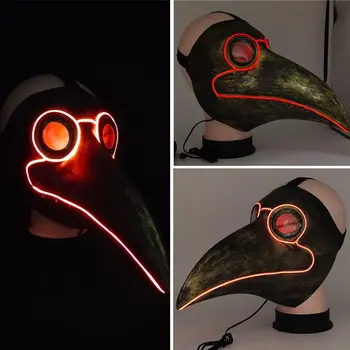 

LED Plague Doctor Mask Beak Bird Long Nose Steampunk Halloween Costume Party Cosplay Props
