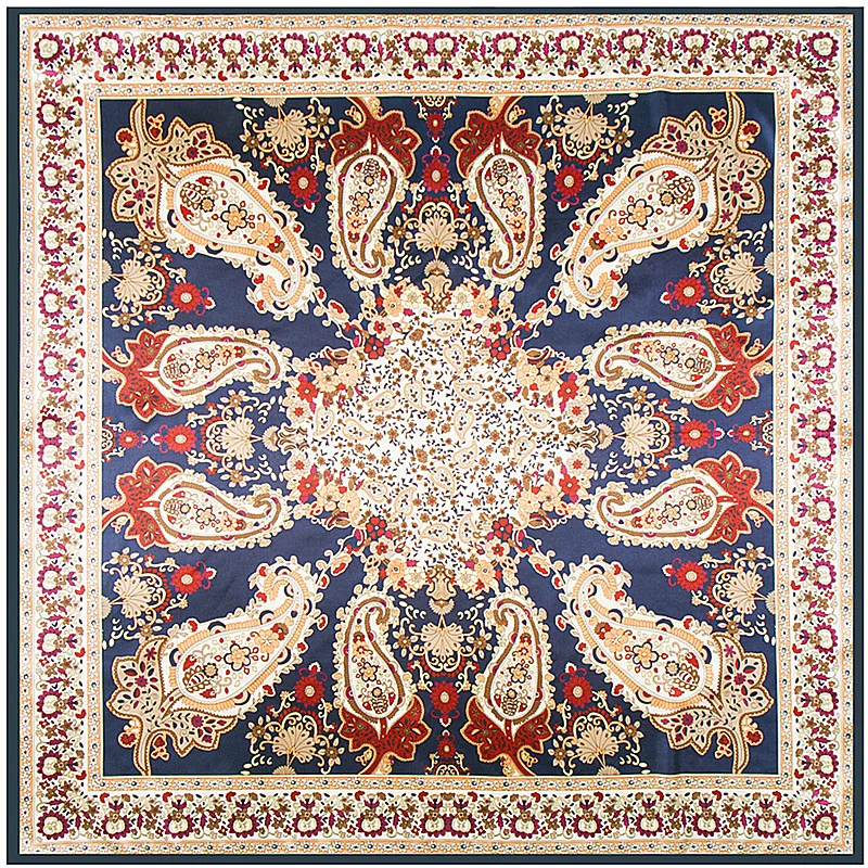 

Ethnic wind 90x90cm Silk scarf Headsearf fashion Women casous nuts pattern Ms. Silk scarves big Muslim square Kerchief gift