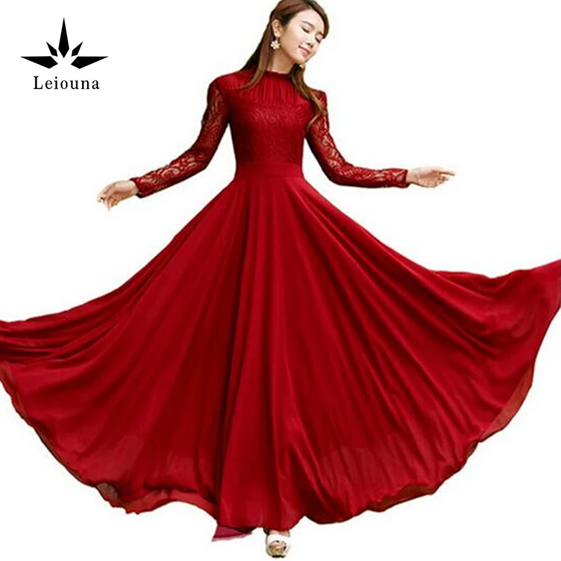 Leiouna новинка красное весеннее элегантное винтажное кружевное шифоновое Vestido