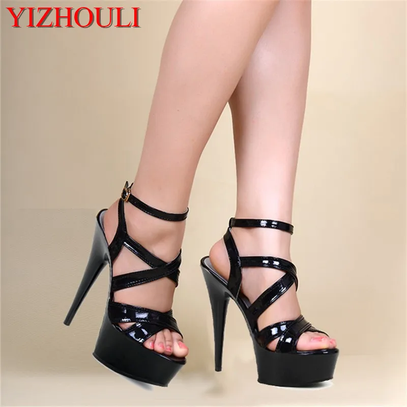 

buckle strap Stiletto Shoes 6 inch pole dancing Platforms shoes black 15cm cross-tied sexy shoes gladiator heels