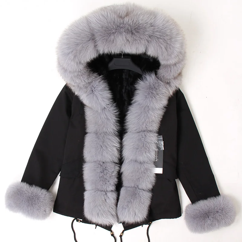 Maomaokong, женская короткая парка, зимняя длинная куртка, парки, натуральное меховое пальто, натуральный Лисий мех, капюшон, подкладка из натурального кроличьего меха, верхняя одежда