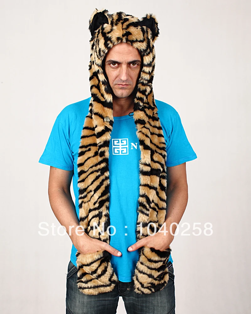 Faux Fur Animal Hats with Long Scarf 