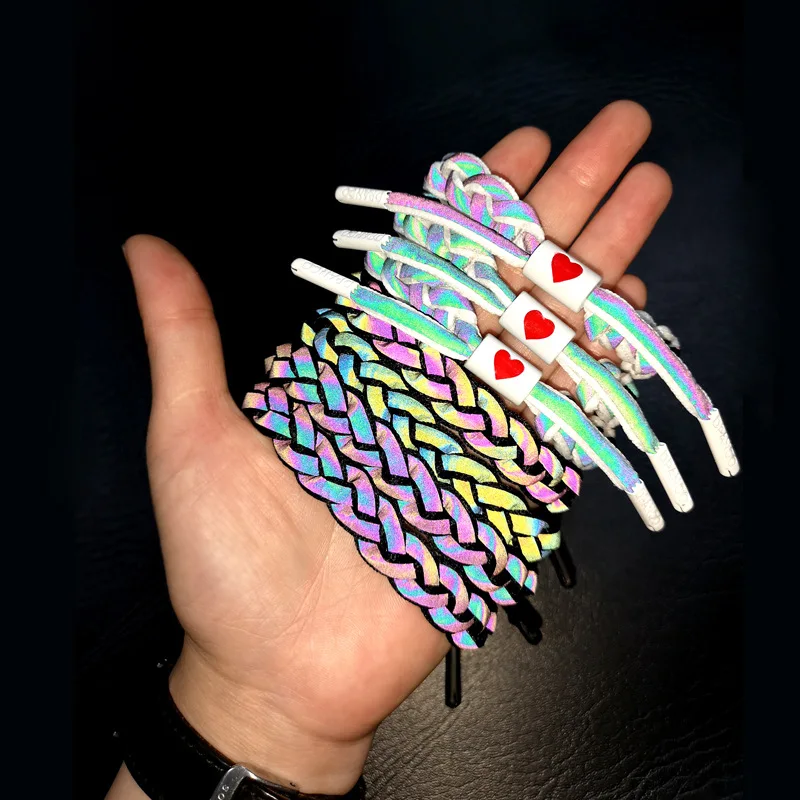 Мода Любовь голографический светоотражающий браслет вибрирующий тот же абзац Студенческая пара плетение кружева Цвет Изменение ручной веревки