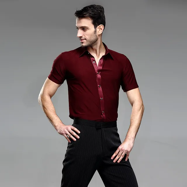 Red mens dancing shirts men's latin shirt mens ballroom shirts men's