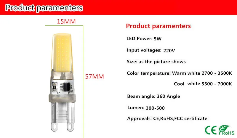 Светодиодный G9 Лампа AC 220 230 240 5 Вт COB SMD светодиодные осветительные приборы заменить галогенные прожекторы люстра