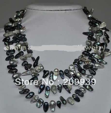 

hot sell new - N2887 58" 10-20mm grey black blister pearl necklace free shipping