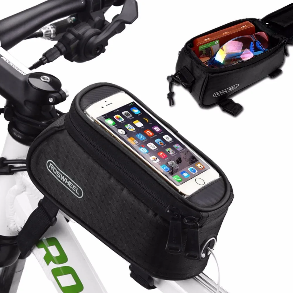 

ROSWHEEL4.8" 5.5" PVC Bicycle Bag Outdoor Cycling Bicycle Frame Pouch Front Tube Bag Bike Bags for Cell Phone 4 color