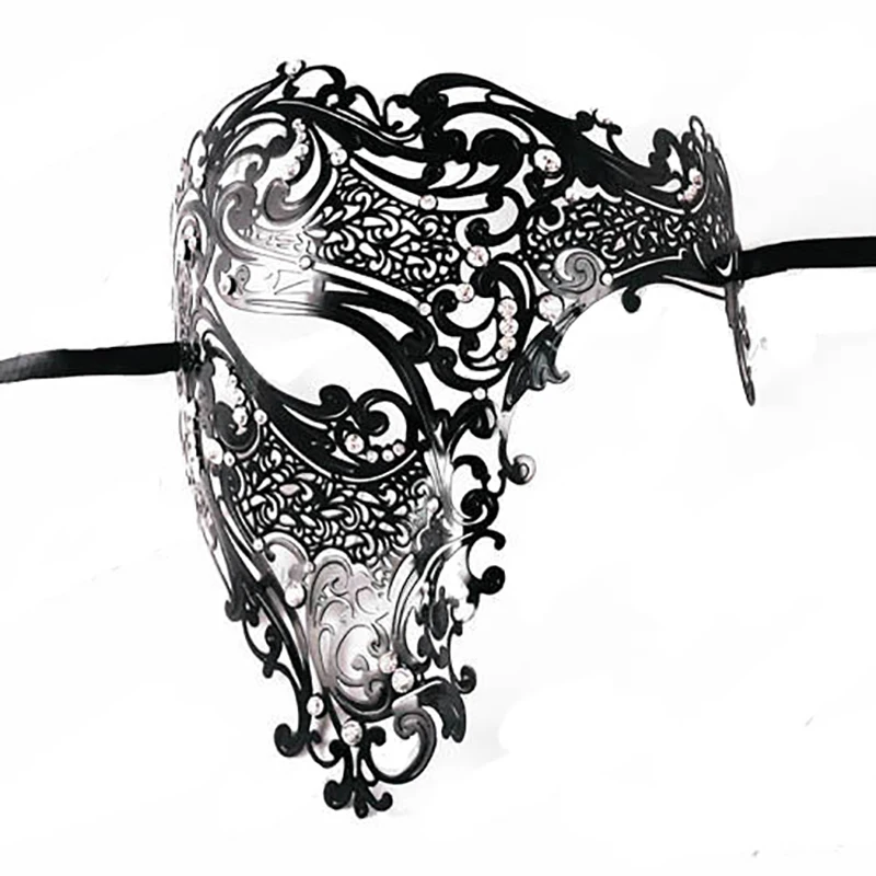 

Mask Skull Metal Halloween Rhinestone Half Face Venetian Masquerade Men Women Skull Filigree Party Mask X