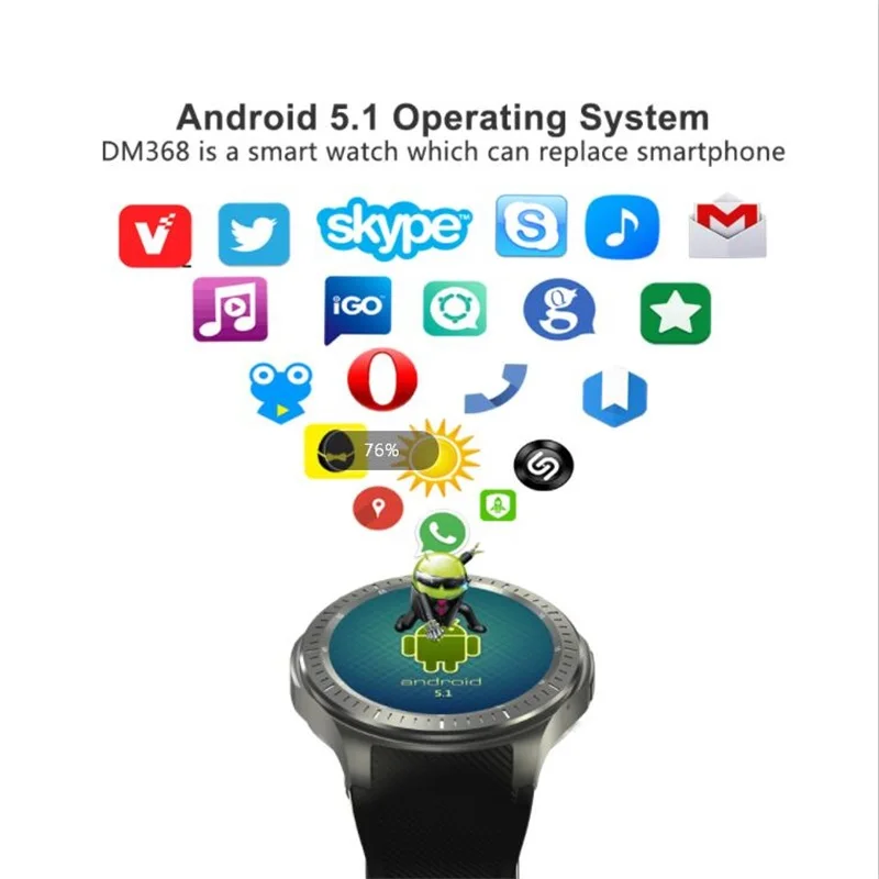 DM368 Смарт часы Andriod MTK6580 4 ядра Android с sim карты 3g Wi Fi gps Bluetooth монитор сердечного