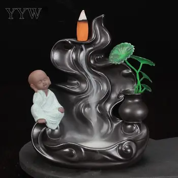 

Ceramic Backflow Incense Burner Smoke Waterfall Incense Holder Home Decor Aroma Censer Cute Doll Gift With 10pcs Free Cones