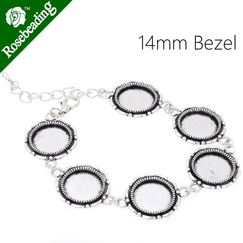 

Round Bracelet Blanks with Chain and Clasp,6 pcs 14mm Round Bezel,Zinc Alloy filled,Antique Silver,length:23cm,5pcs/lot-C3984