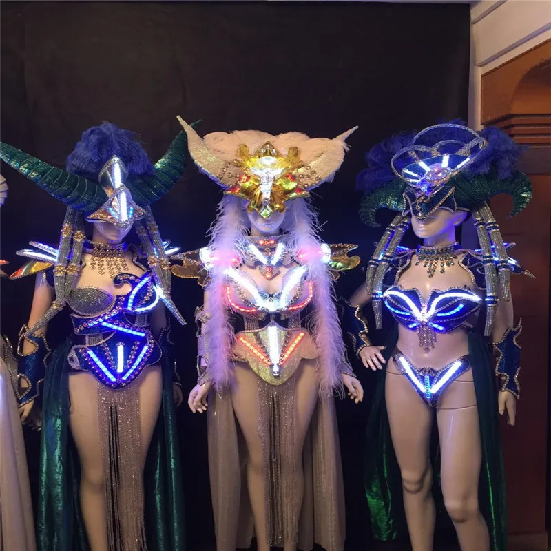

AS91 Cosplay party stage wears ballroom dance led costumes colorful light dress bra dj outfit clothe bar performance bodysuit ds