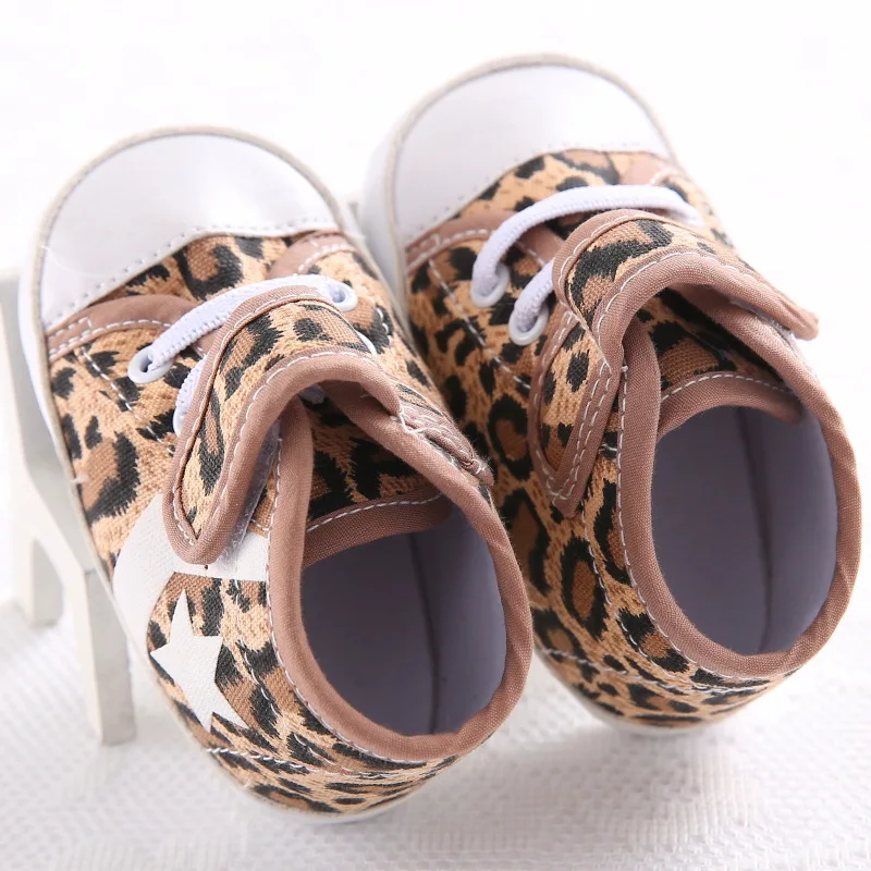 Spring&Summer Newborn Leopard Canvas Baby Girls Soft Soled Toddler Crib