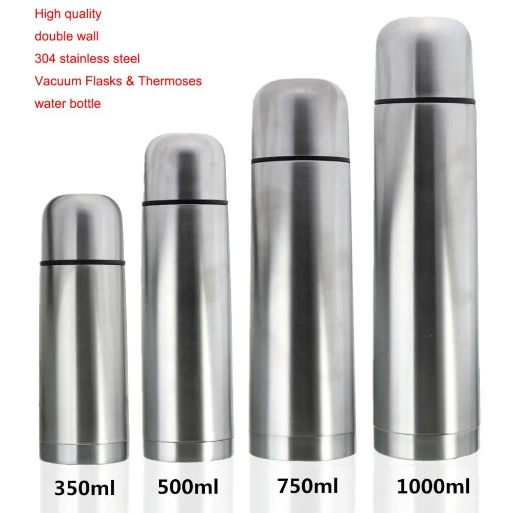Best Hot Large Silver 350 500 750 1000ml Vacuum Thermoses Bullet Flask Cup Double Wall 304 Stainless Steel Cold thermal Water Bottle