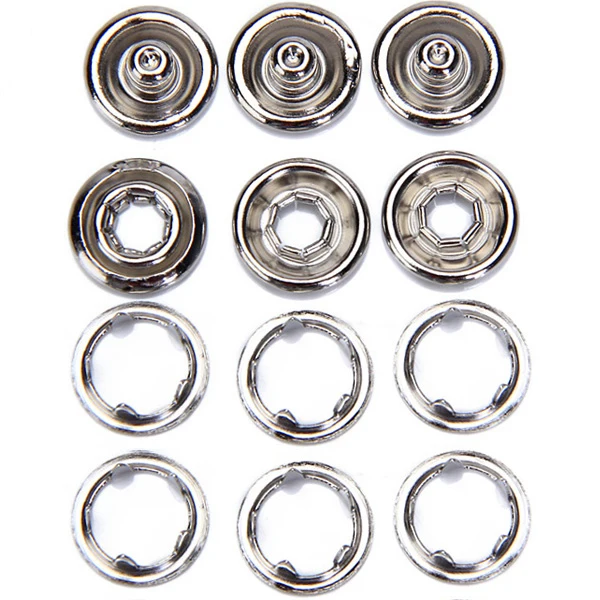 50 Sets Metal Press Snaps Fasteners Button Open Ring Rivet for Leather Clothes Baby Bibs Clips Craft Silver
