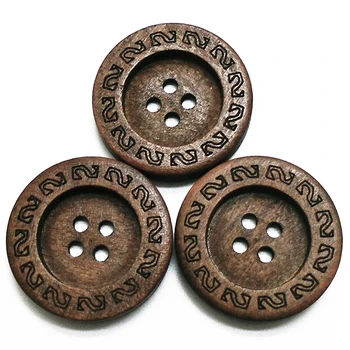 

ZIEENE Free Shipping 100PCs 200PCs 500PCs 25mm Coffee Round Laser Z Wooden Buttons Sewing Scrapbooking For Handmade Coat 4 Holes