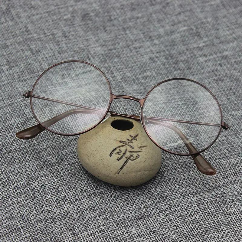 Mayitr 1pc Unisex Retro Large Round Glasses Oversized Metal Frame Eyeglasses Glasses Clear Lens 6 Colors