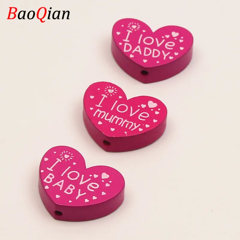 Деревянные бусины ручной работы I Love BABY/DADDY/mummy 10 шт./лот бусины-разделители в форме сердца для самостоятельного изготовления ювелирных изделий зажим для соски 23*29 мм