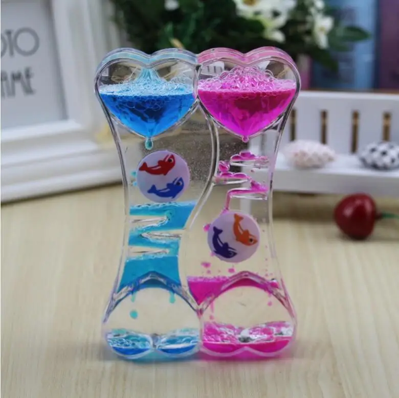

hourglass oil Double heart shape creative hot acrylic hourglass liquid children birthday gift home decoration