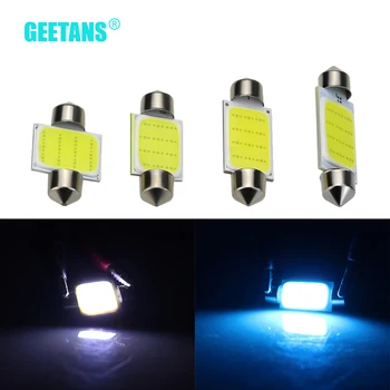 

10pcs Car Bulbs 31mm 36mm 39mm 42mm Dome Festoon COB Led 12v Smd Interior Reading License plate Lights Source White+Ice blue