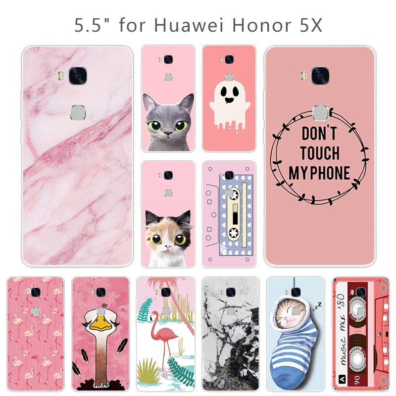 

Soft Silicon Cases for Huawei Honor 5X Full Protector Pink Back Cover For Honor 5X 5 X X5 GR5 Clear 5.5 inches Coque Funda