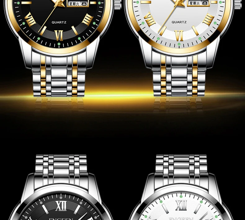 Роскошные брендовые кварцевые деловые мужские часы с календарем, водонепроницаемые часы из нержавеющей стали, светящиеся наручные часы, мужские часы