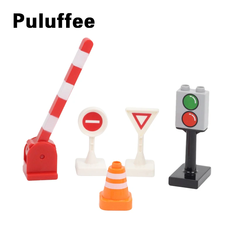 

5Pcs Big Size Building Blocks Traffic Sign Traffic Lights Parking Rod Accessories Compatible With Duplo Bricks DIY Toys For Kids
