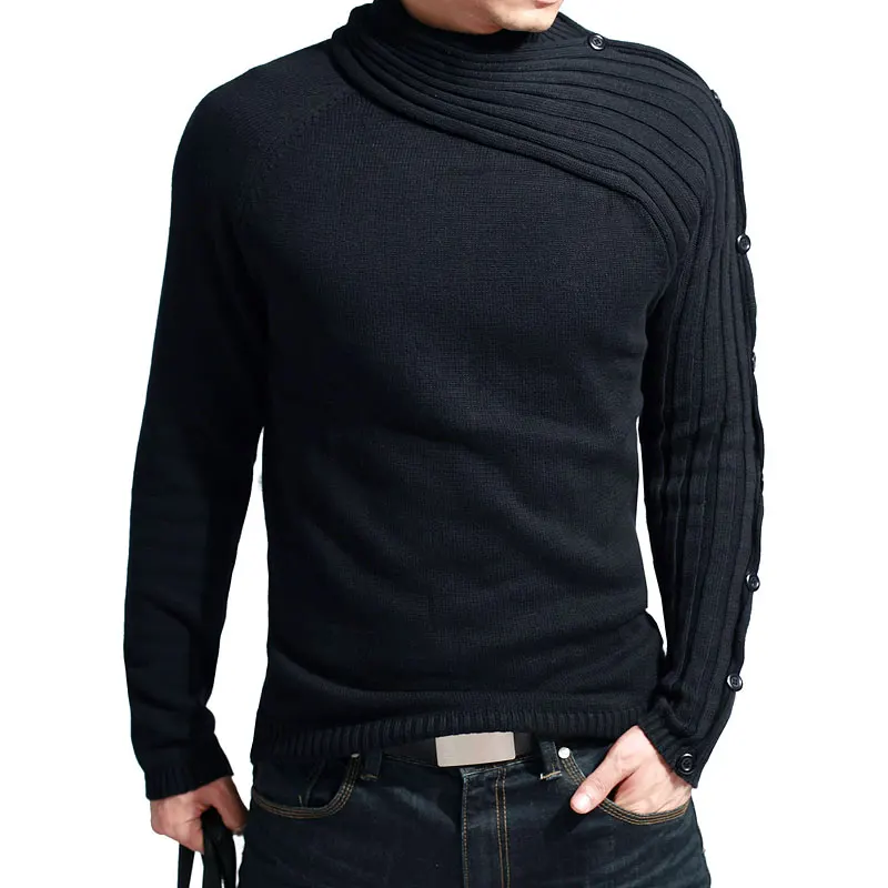 Хит, классический мужской трикотаж, вязаный свитер, Топ/Джерси/джемпер, тонкий, хлопок/черный/серый/очень большой XXL [ ] - Цвет: Черный
