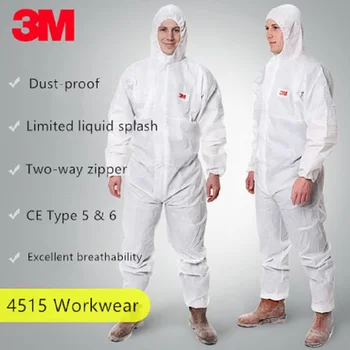 

3M 4515 Disposable Protective Hooded Boiler Suit CE Type 5/6 Dust-proof Work Safety Coveralls Chemical liquid Paint Workwear