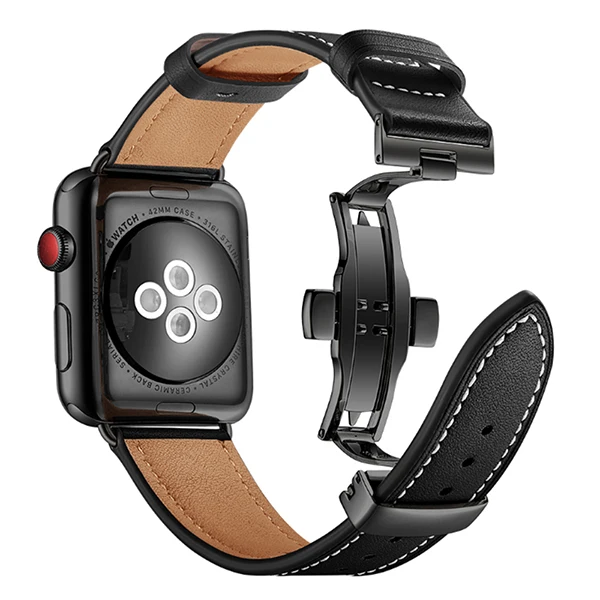 Итальянский ремешок из натуральной кожи для iWatch Apple Watch, 38 мм, 40 мм, 42 мм, 44 мм, серия 5, 4, 3, 2, 1, ремешок с застежкой-бабочкой
