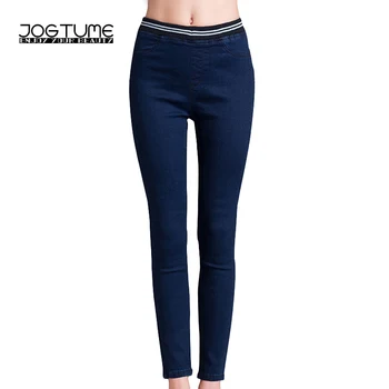 

JOGTUME Stretch Jeans Plus Size 4xl 5xl 6xl Women Blue Elastic Threads Patchwork Denim Pants Casual Pencil Trousers for Ladies
