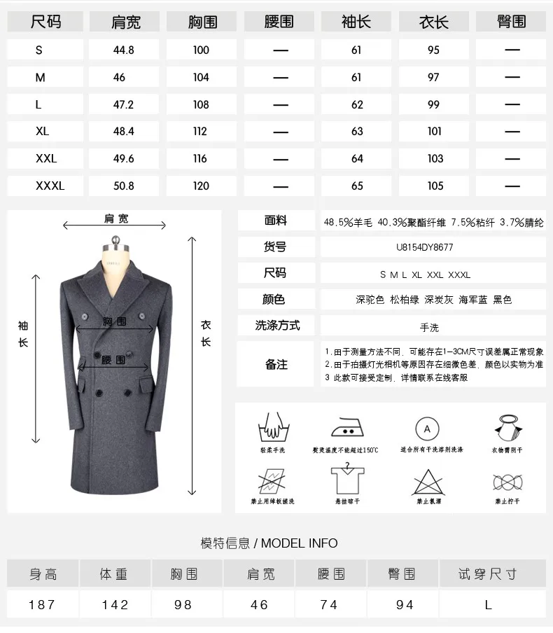 Военный стиль URSMART новое шерстяное пальто темно-синего цвета двубортное Мужское пальто