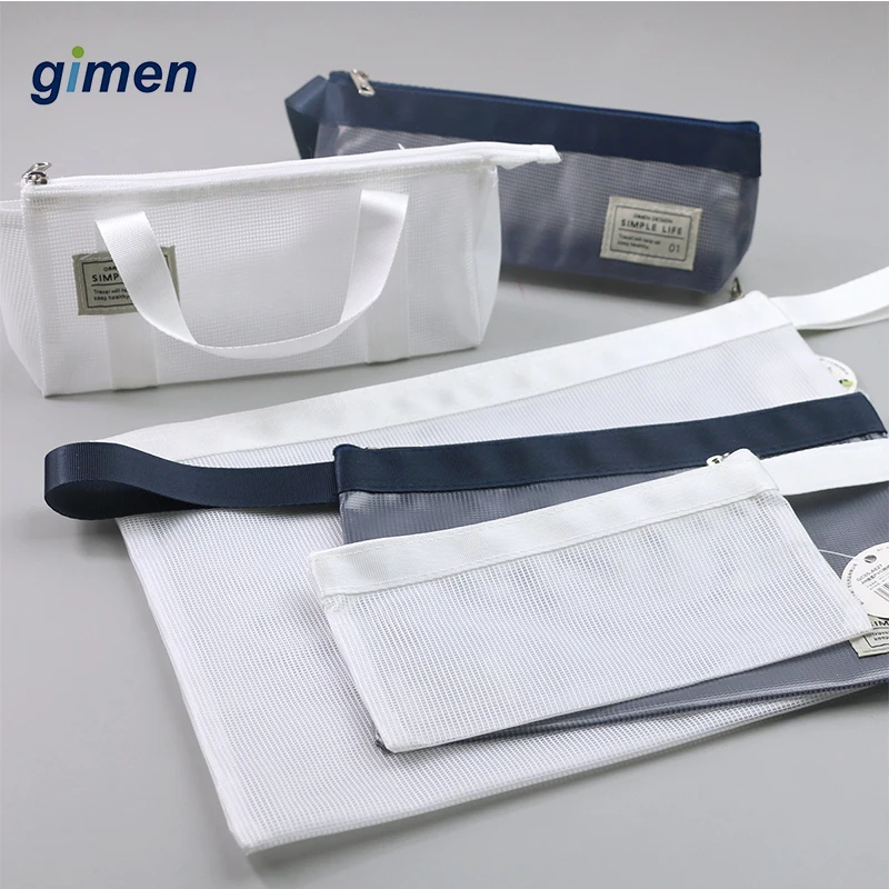 

Simple Transparent Mesh Pencil Case PVC Zipper File Document Bag Student Book Pen Pencil Cases School Office Supplies GC05-A627