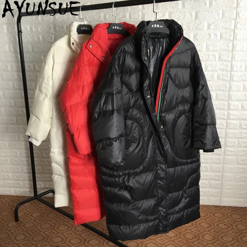 Koop AYUNSUE Wit Ganzendons Jas Vrouwelijke Lange Jas Vrouwen Winter Losse Casual Big Size vrouwen Jassen Chaqueta Mujer KJ427