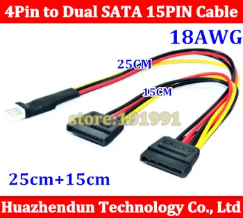

100pcs High Quality New 4Pin Floppy to Dual 15Pin SATA Female Adapter Converter Power Leads Cable Cord 18AWG Wire 25CM+15CM