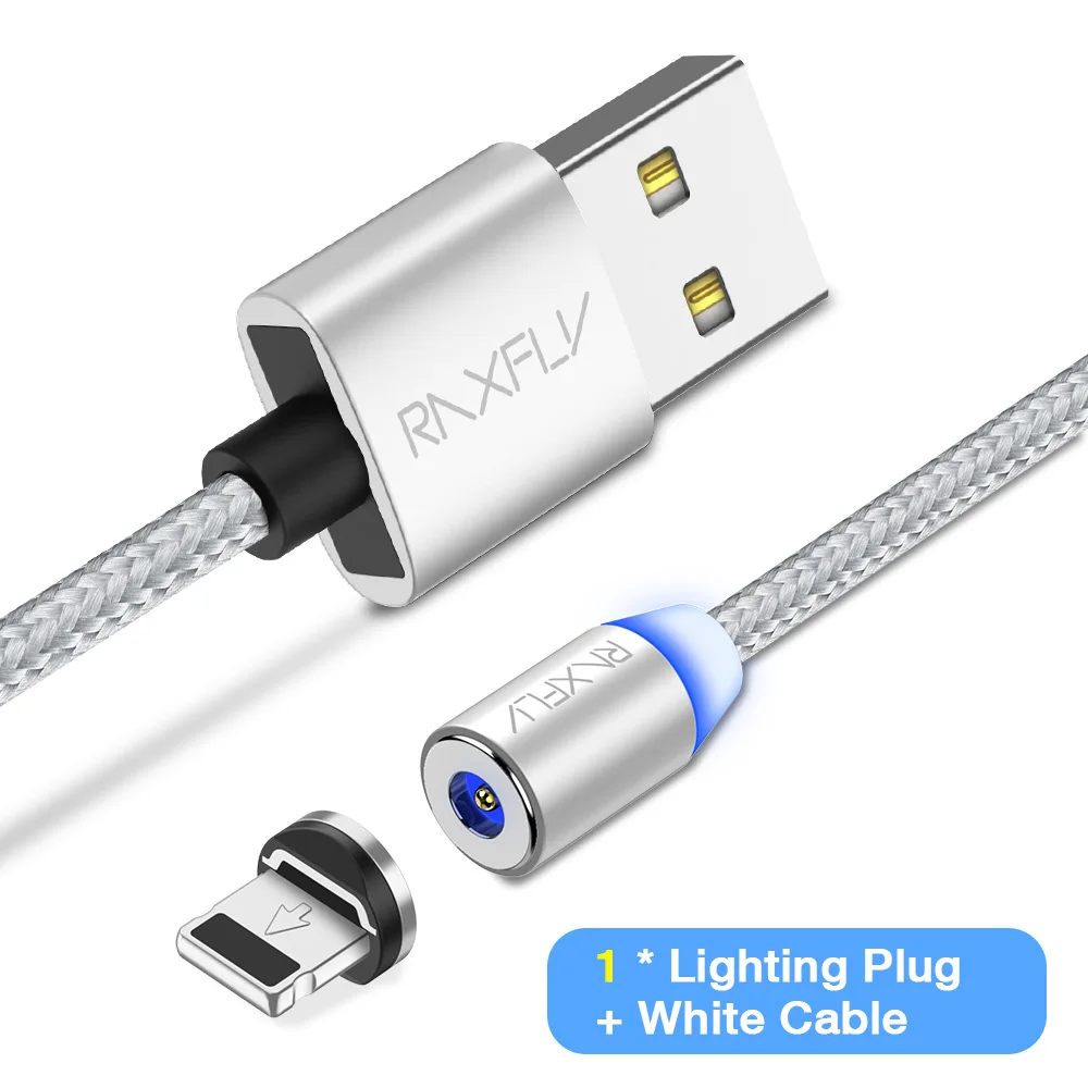 RAXFLY Магнитная зарядное устройство для iPhone XR XS Max провод для зарядки Магнитная Зарядка через usb провода кабель с разъемом микро-usb типа C для samsung Xiaomi магнит зарядное устройство - Цвет: Sliver Lighting