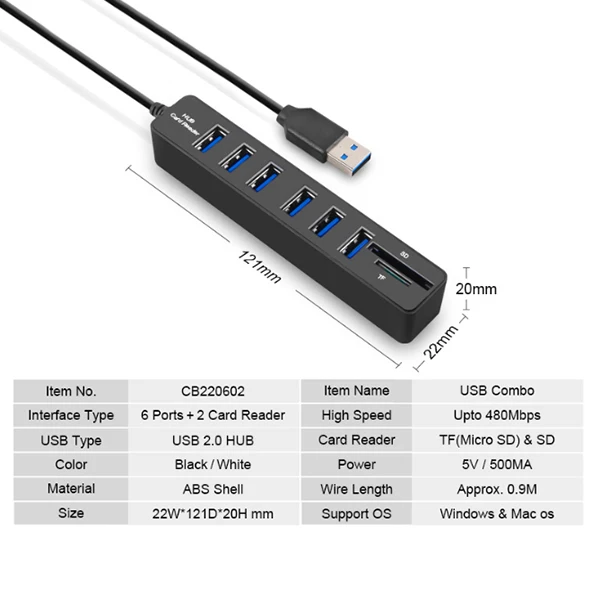 Micro USB 2,0 концентратор комбинированный SD/TF кард-ридер 3/6 порт USB адаптер для компьютера ноутбука GDeals