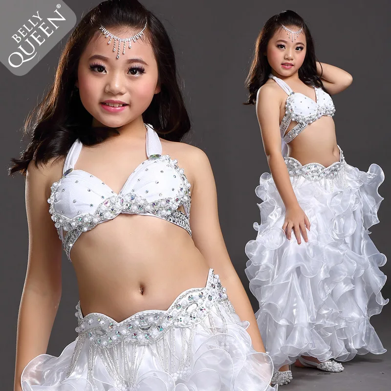Belly Dance Bra Top Costume 3 pcs set with Hip Belt skirt Sequins Dance School