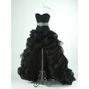 

New Black Organza Bridal gowns Wedding Party Formal High Low Hi-LO Dresses Custom Plus size Lace Up Back
