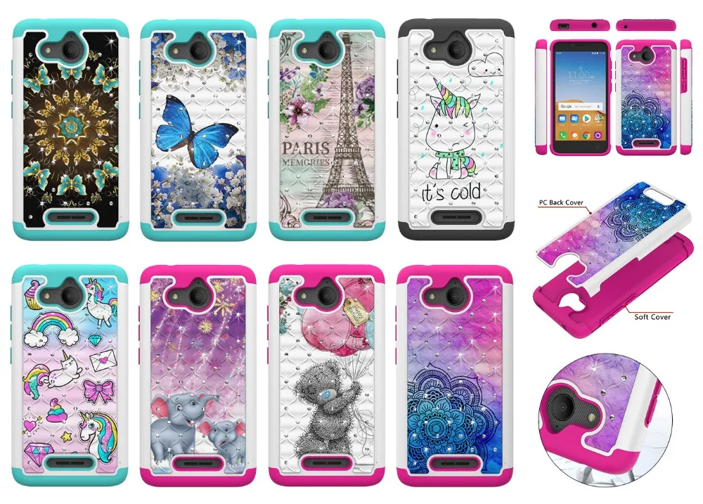 

HYYGEDeal Luxury 3D Diamond 2 in 1 PC+TPU Cases Cellular Phone Shockproof Covers Coque Fundas case for Alcatel Tetra cases