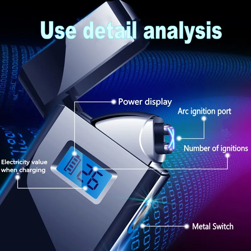 Новейший светодиодный usb-прикуриватель с цифровым дисплеем, металлическая плазменная зажигалка с двойной дугой, Ветроустойчивая перезаряжаемая электрическая зажигалка, мужские подарки