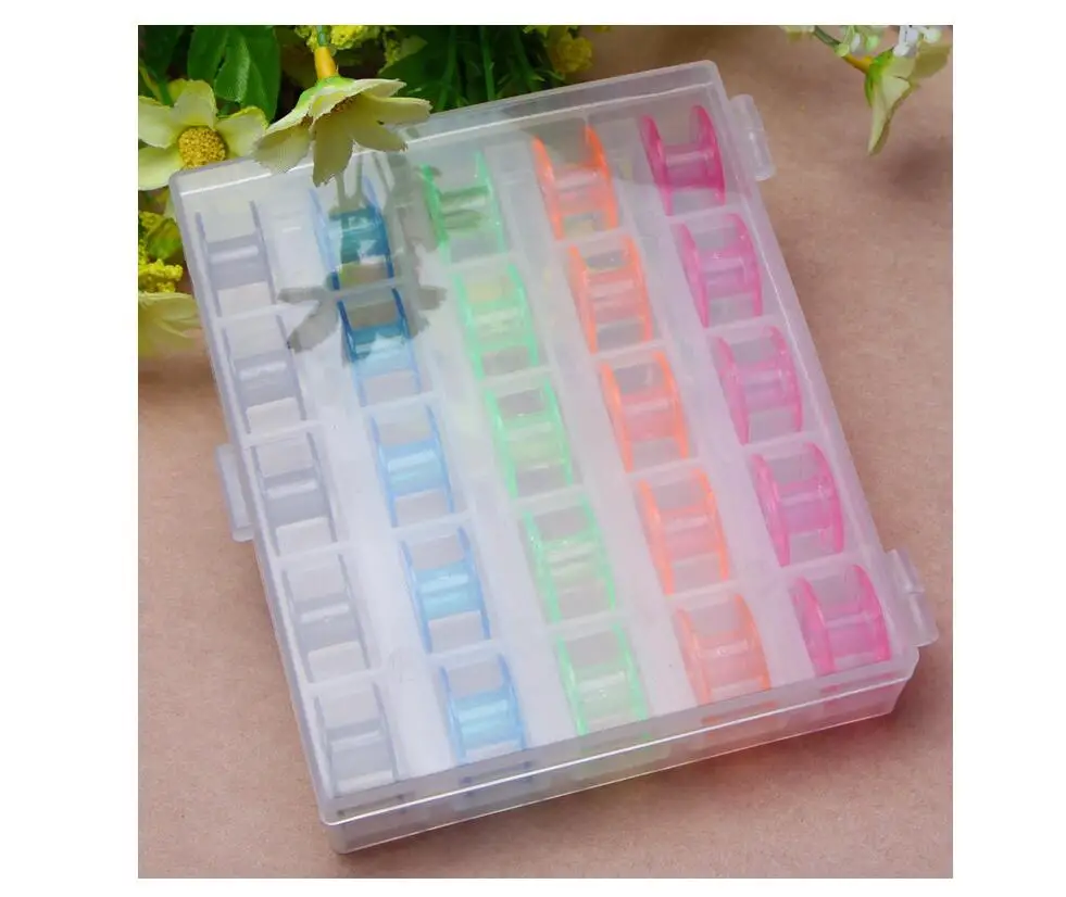 

25Pcs Colorful Plastic Empty Bobbins Sewing Machine Spools Case Storage Box for Sewing Machine Home Sewing