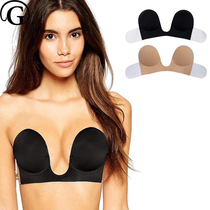 

PRAYGER New Sexy Wedding Party Bra Women Deep U Invisible Adhesive Bras Lifter Strapless Petals Party Dress Underwear